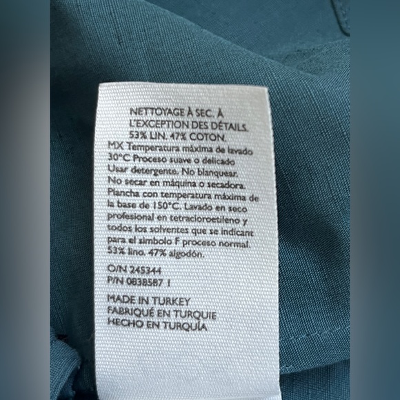 COS Cotton Linen A-Line Shirt Dress Mini Teal Blue Size 8 Minimalist Classic - Picture 10 of 15